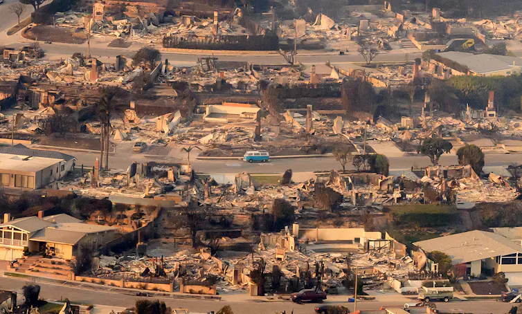 A burnt-out area following a big fire.