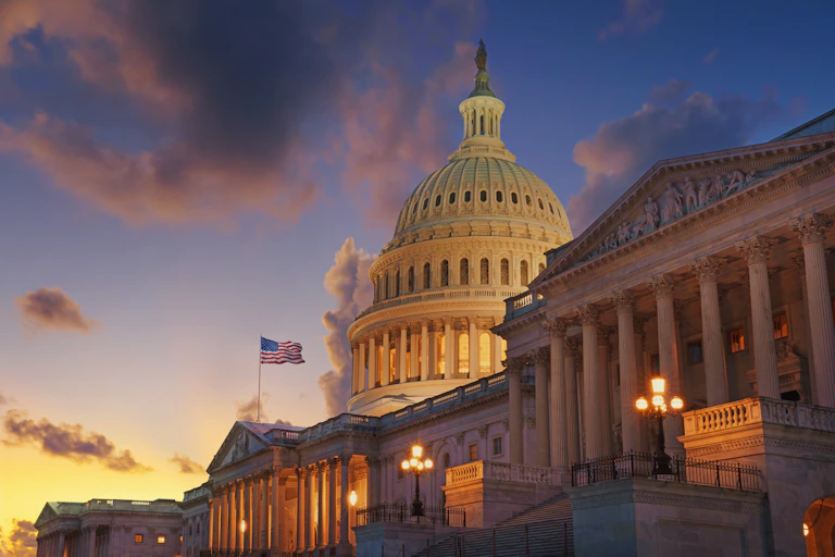 US Capitol building at sunset, Washington DC.