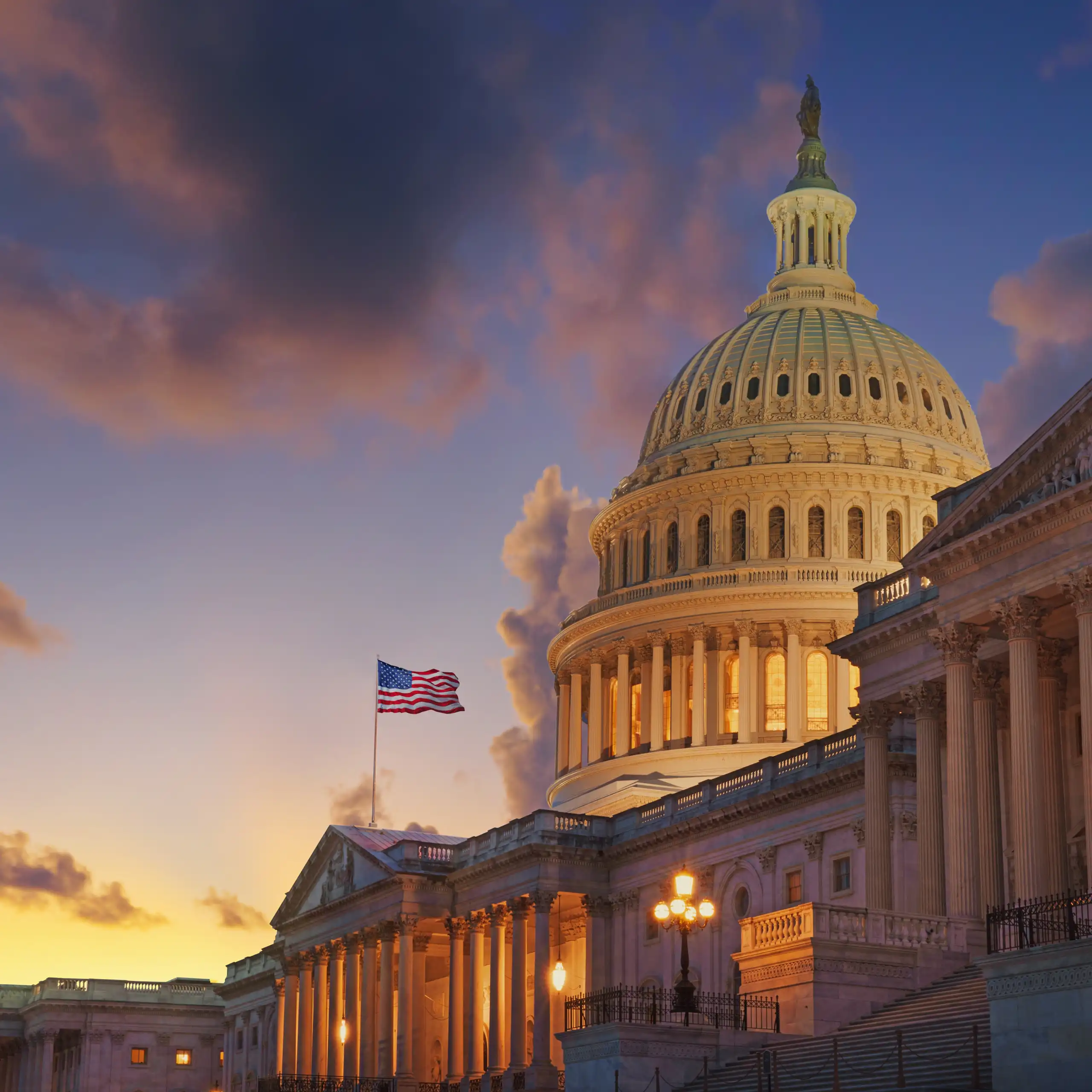 US Capitol building at sunset, Washington DC.