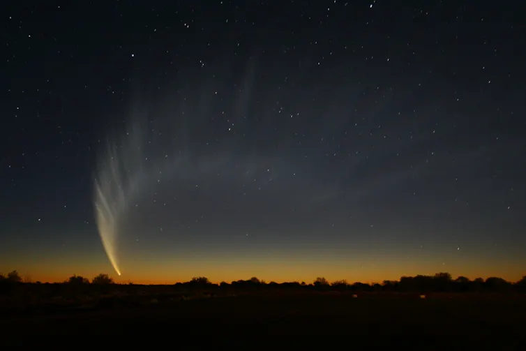 Comet McNaught in 2007, with an incredible long curved tail