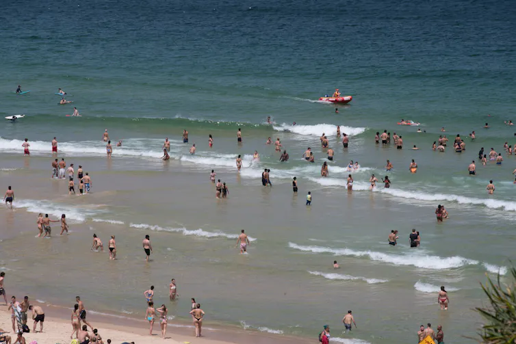 people swimming at beach