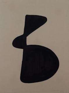 A black drawing of simple shapes, resembling the profile of a rabbit.