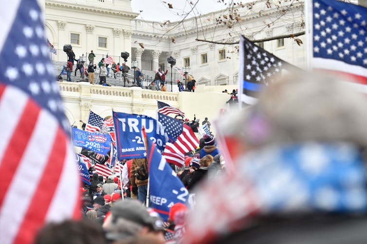 Trump supporters entering the US Capitol Building.