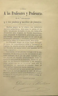 Prólogo al opúsculo escrito por Dolores Montaner en defensa de la enseñanza de la gimnasia en 1887.