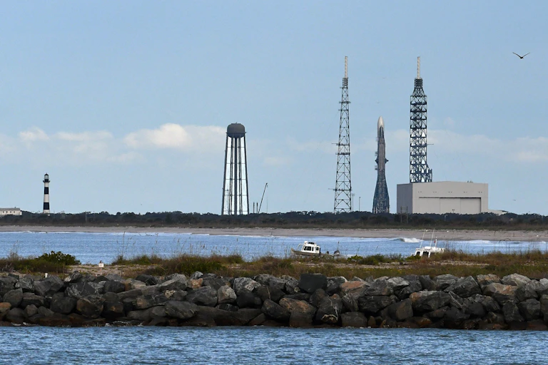 The New Glenn rocket shown on the launchpad.