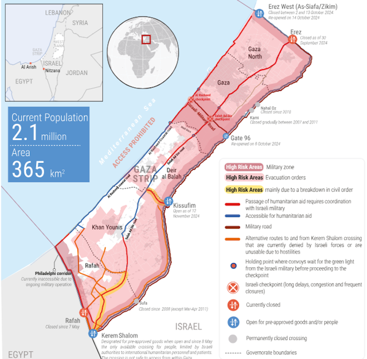 OHCR Map showing access points to Gaza in January 2025.