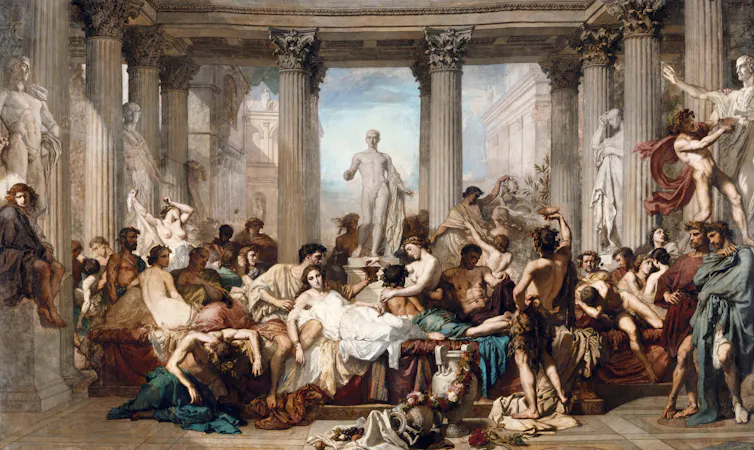 Thomas Couture's 'Los Romanos de la Decadencia', depicting Romans in a state of decadence.