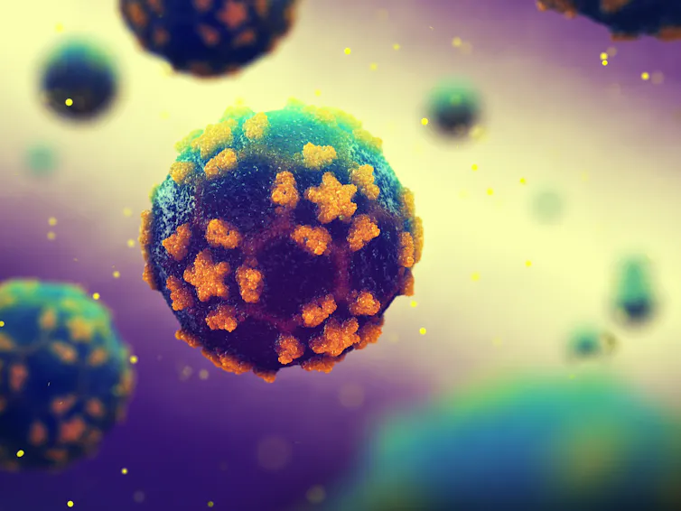 Illustration 3D en couleurs d’un poliovirus