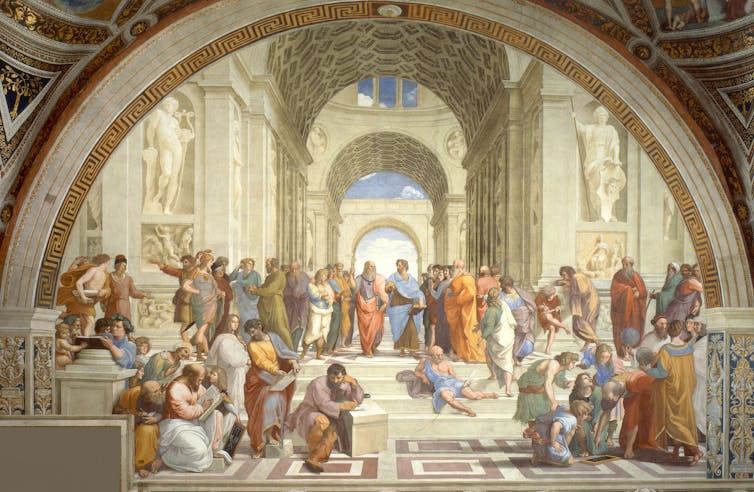Large painting of many Ancient Greek thinkers