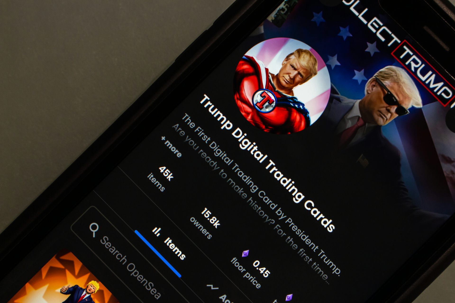 Application du compte Trump Digital Trading Cards