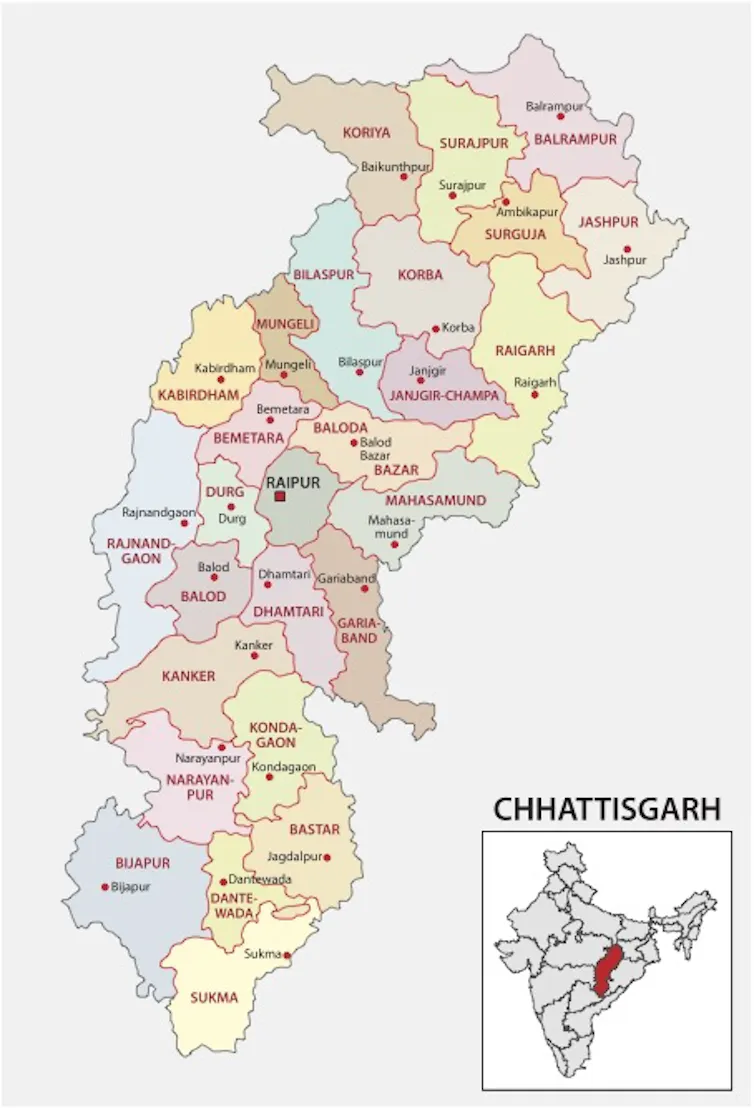 A map of Chhattisgarh.