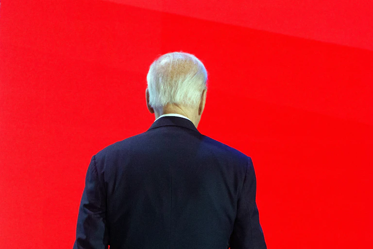 Joe Biden faces away from the camera