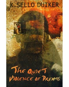 A book cover with a blurry illustration of an African male, flames in the background.