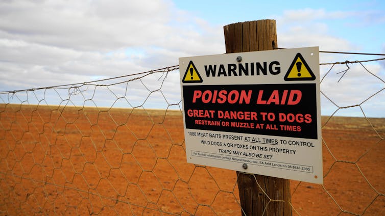 A sign warning 1080 poison baits have been laid.
