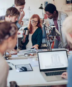 Diverse group of people working together in an office
