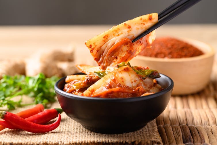 A bowl of kimchi.