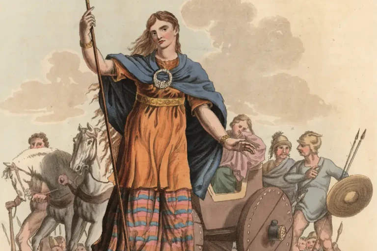 Painting of Boudica holding her spear