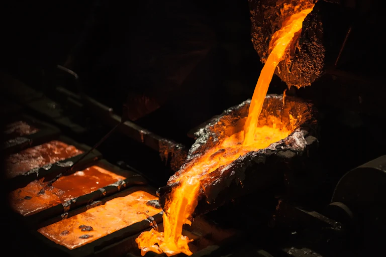 molten aluminium poured into a cast.