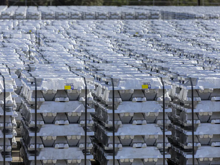 aluminium in stacks at smelter