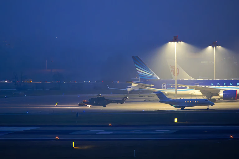 airplanes on runway at Davos airport