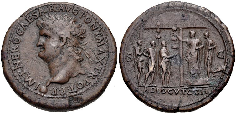 Moneda de Nerón que representa el _adlocutio_.