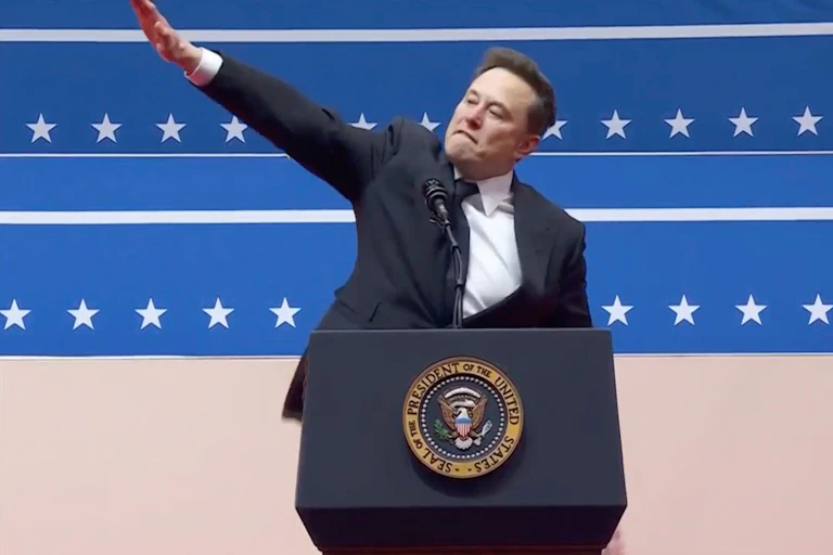 Musk saluting supporters at a rally for Donald Trump, January 20 2025.