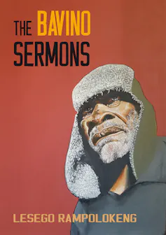 A red book cover with a realistic illustration of an elder African man in a wool hat.