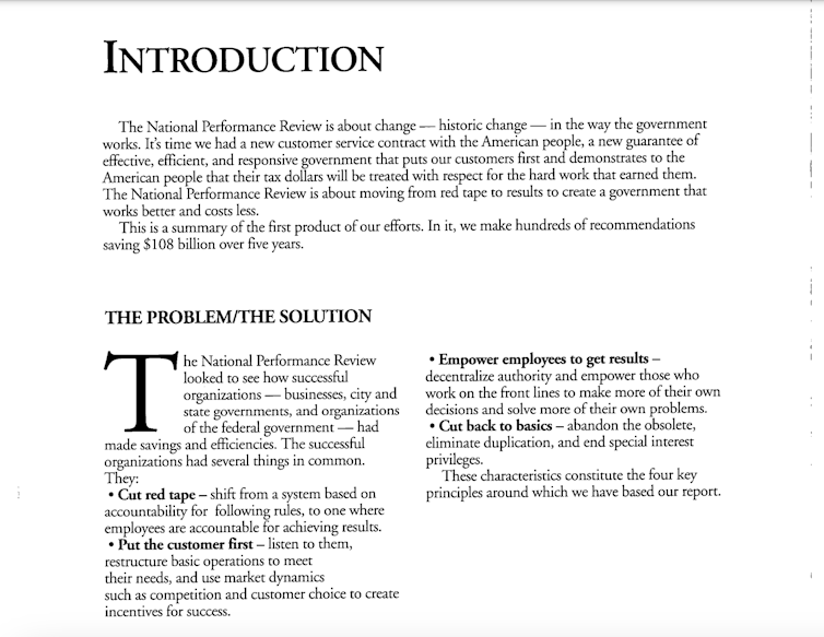 A page from a report on how to make government more efficient.