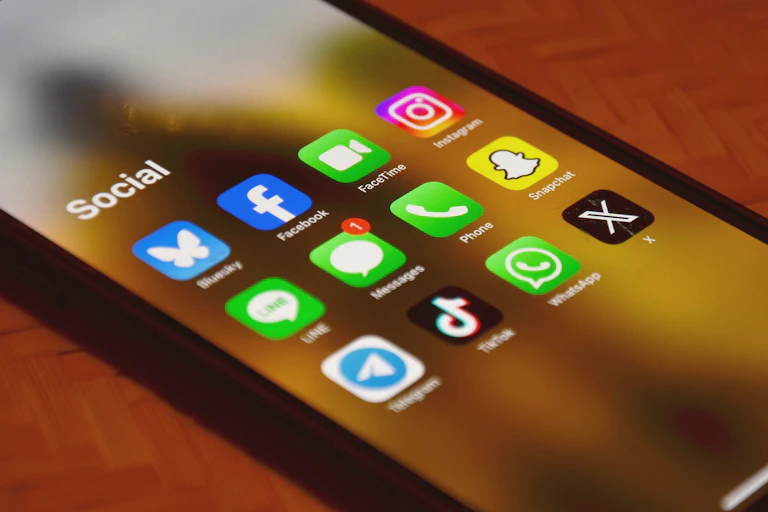 A smartphone displaying the icons for various social media apps