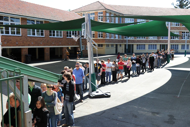 Queue of people waiting to vote