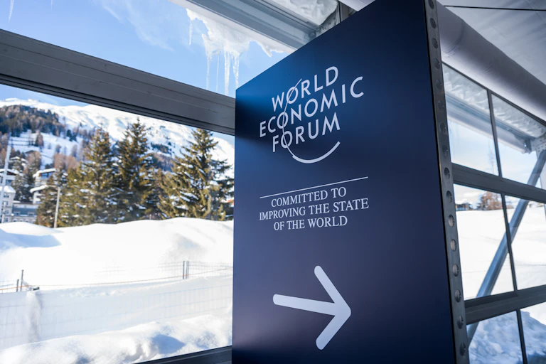 signposting board at world economic forum in davos, switzerland