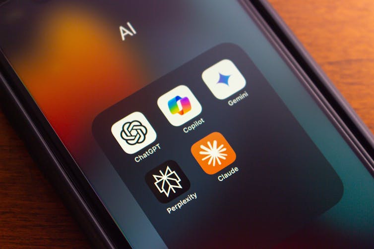 A smartphone displaying icons for various generative AI apps.