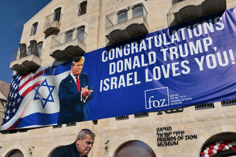 A massive billboard in Jerusalem reads: Congratulations Donald Trump, Israel loves you!
