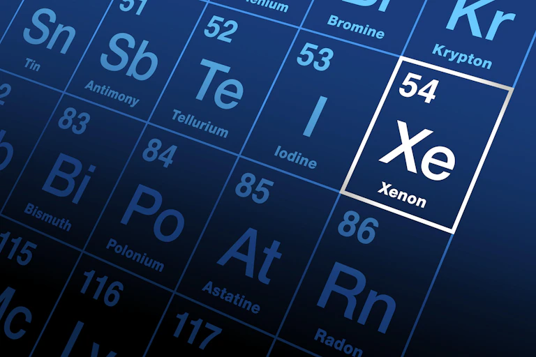 A periodic table with 'xenon' highlighted.