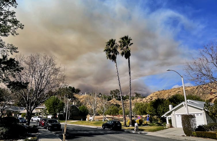 Wildfire smoke above a neighborhood