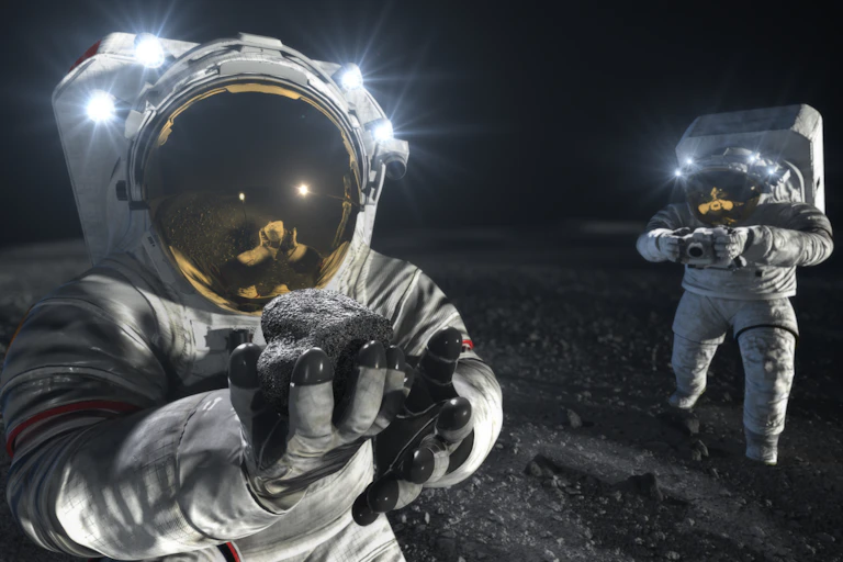 Ilustração de astronautas na superfície da Lua