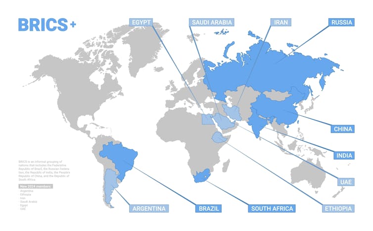 Map of BRICS countries.