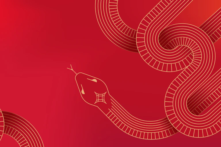 Illustration d'un serpent sur fond rouge.