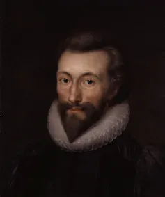 Painting of John Donne in a ruff with a pointed beard.