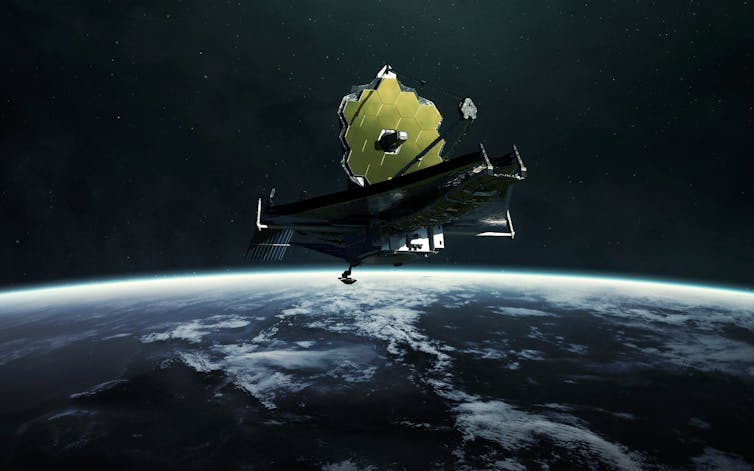 a telescope hovering above earth