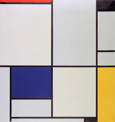 White, red, yellow, blue and black rectangles separated by an irregular grid of black lines.