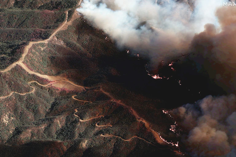 A satelite view shows the fires burning in Southern California.