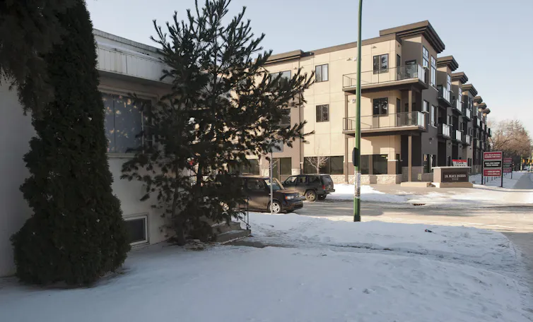 An apartment condominium.