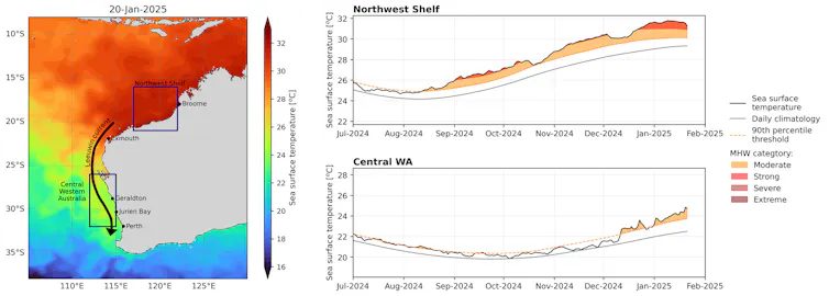 figure showing intensity of marine heatwave in northwest Western Australia