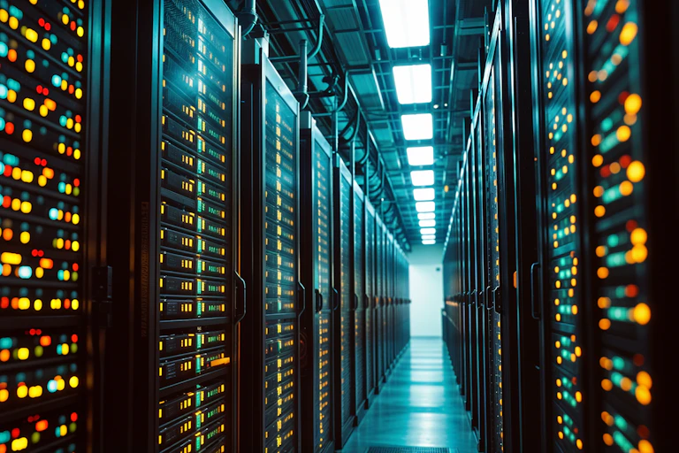 rows of processors with lights