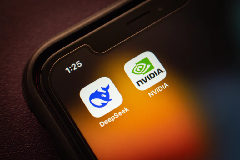 mobile phone screen showing deepseek and nvidia apps