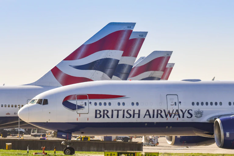 British Airways aeroplanes on the ground.