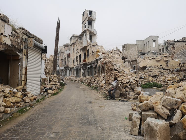 A war-damaged street in Aleppo.
