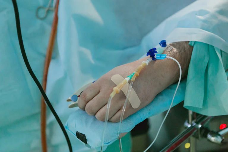A hand with an intravenous port