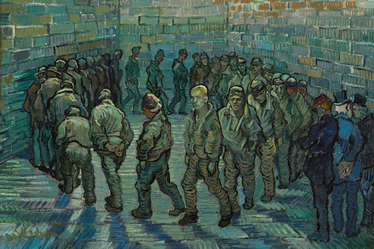 Prisoners in a circular courtyard.